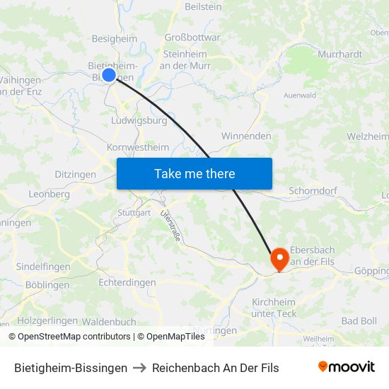 Bietigheim-Bissingen to Reichenbach An Der Fils map
