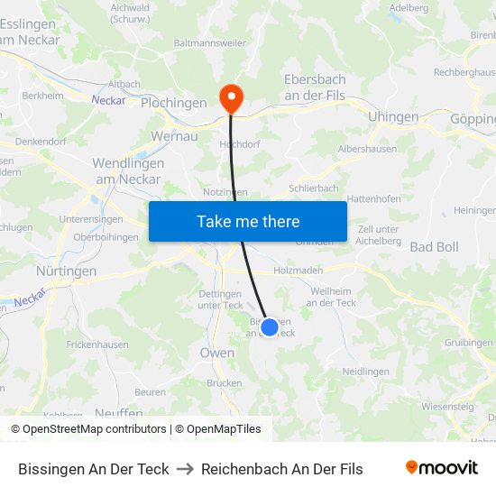 Bissingen An Der Teck to Reichenbach An Der Fils map