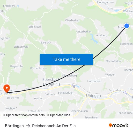 Börtlingen to Reichenbach An Der Fils map