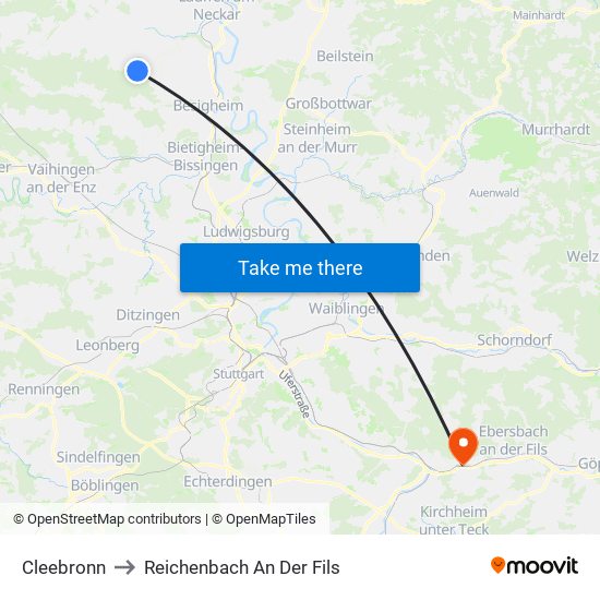 Cleebronn to Reichenbach An Der Fils map