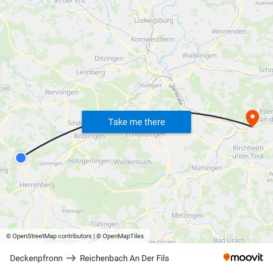 Deckenpfronn to Reichenbach An Der Fils map