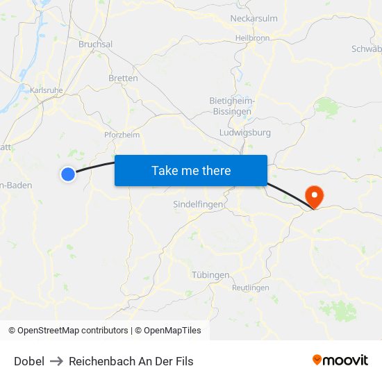 Dobel to Reichenbach An Der Fils map