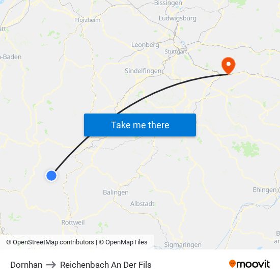 Dornhan to Reichenbach An Der Fils map