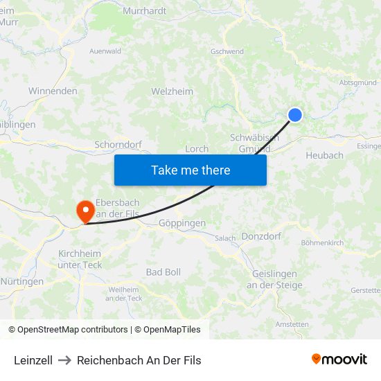 Leinzell to Reichenbach An Der Fils map