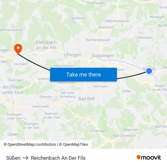 Süßen to Reichenbach An Der Fils map