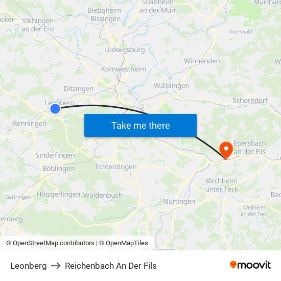 Leonberg to Reichenbach An Der Fils map