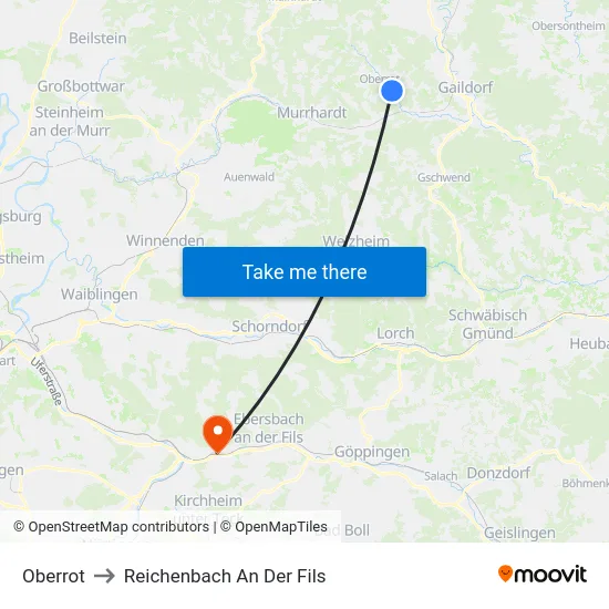 Oberrot to Reichenbach An Der Fils map