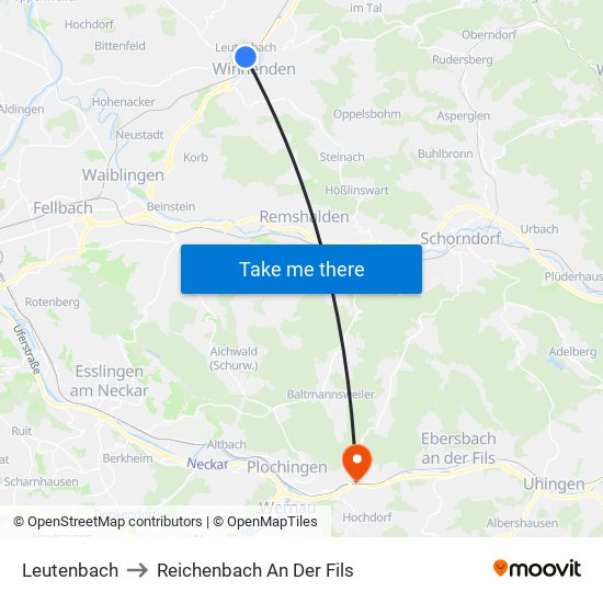 Leutenbach to Reichenbach An Der Fils map