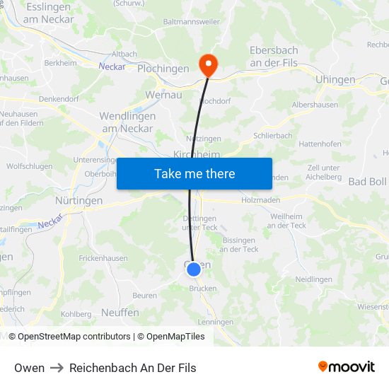 Owen to Reichenbach An Der Fils map