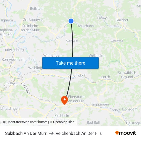 Sulzbach An Der Murr to Reichenbach An Der Fils map