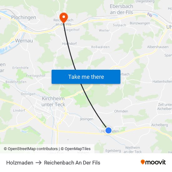 Holzmaden to Reichenbach An Der Fils map