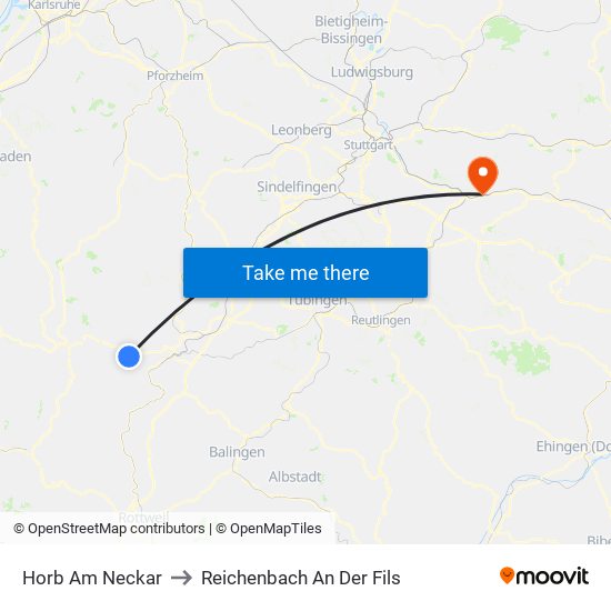 Horb Am Neckar to Reichenbach An Der Fils map