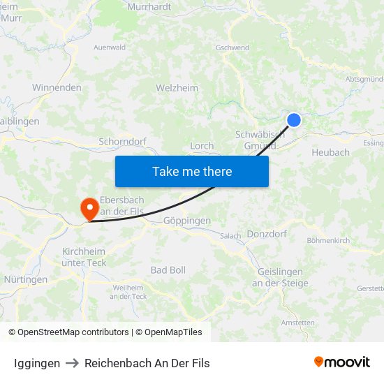 Iggingen to Reichenbach An Der Fils map