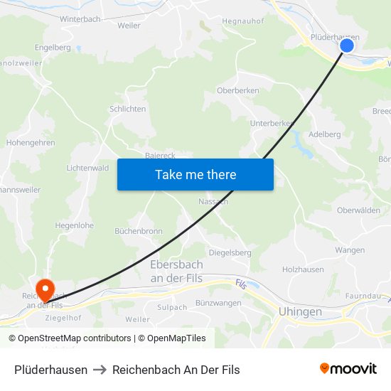 Plüderhausen to Reichenbach An Der Fils map