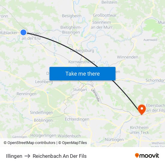 Illingen to Reichenbach An Der Fils map