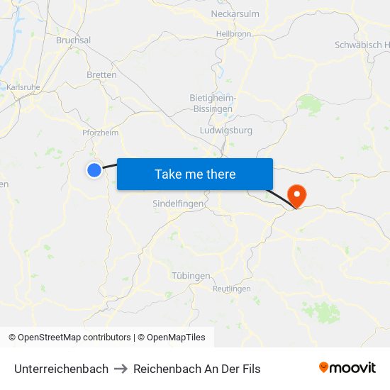 Unterreichenbach to Reichenbach An Der Fils map