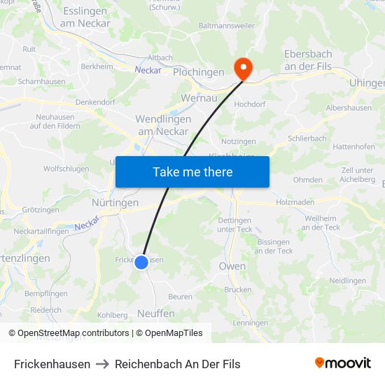 Frickenhausen to Reichenbach An Der Fils map