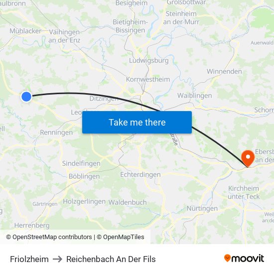 Friolzheim to Reichenbach An Der Fils map