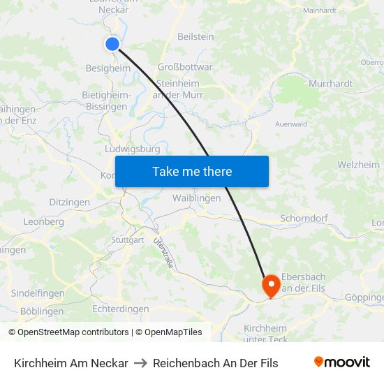 Kirchheim Am Neckar to Reichenbach An Der Fils map