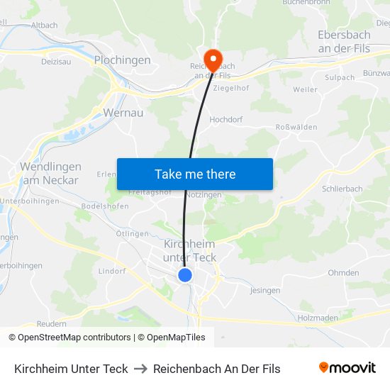 Kirchheim Unter Teck to Reichenbach An Der Fils map