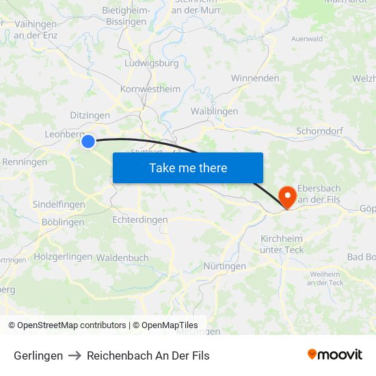 Gerlingen to Reichenbach An Der Fils map