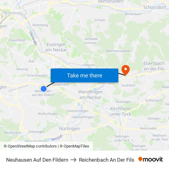 Neuhausen Auf Den Fildern to Reichenbach An Der Fils map