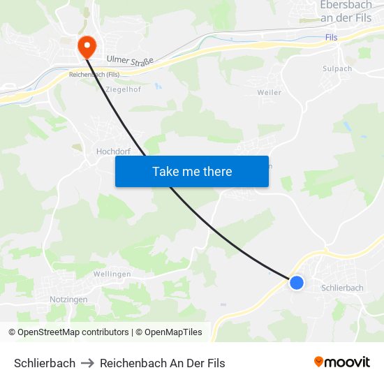 Schlierbach to Reichenbach An Der Fils map