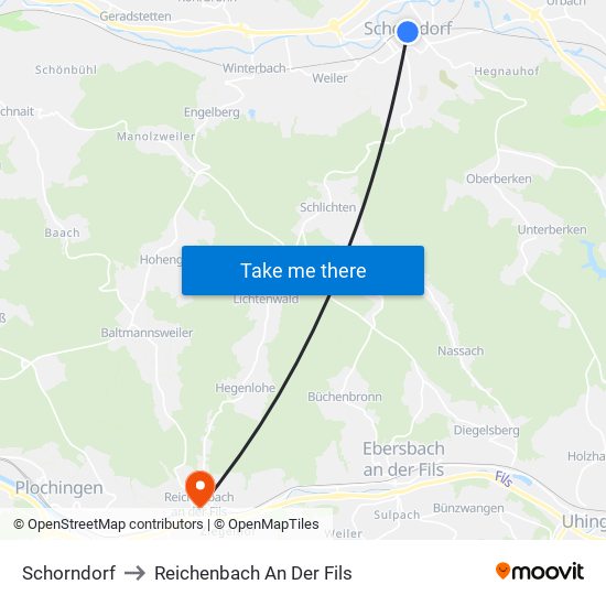 Schorndorf to Reichenbach An Der Fils map