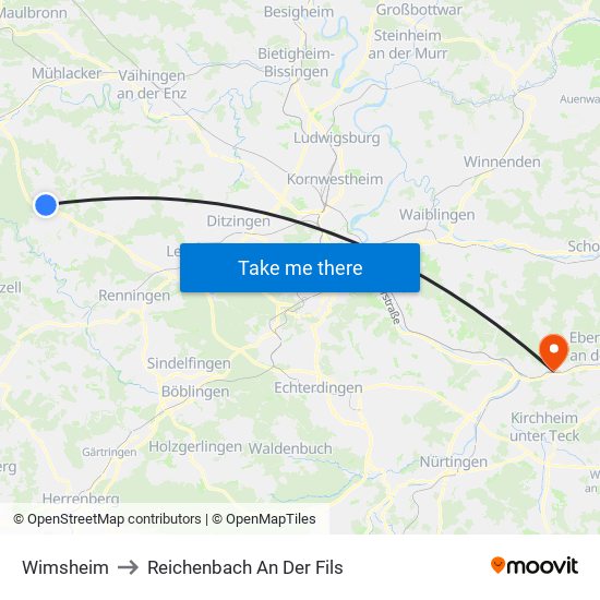 Wimsheim to Reichenbach An Der Fils map