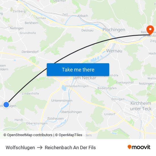 Wolfschlugen to Reichenbach An Der Fils map