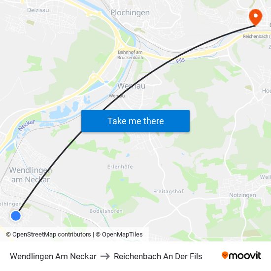 Wendlingen Am Neckar to Reichenbach An Der Fils map
