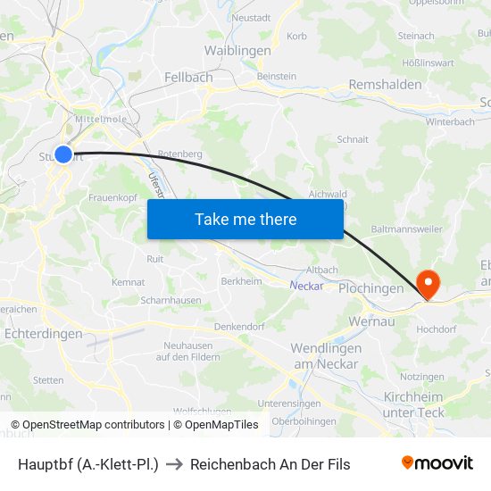 Hauptbf (A.-Klett-Pl.) to Reichenbach An Der Fils map