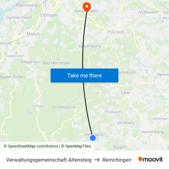 Verwaltungsgemeinschaft Altensteig to Remchingen map