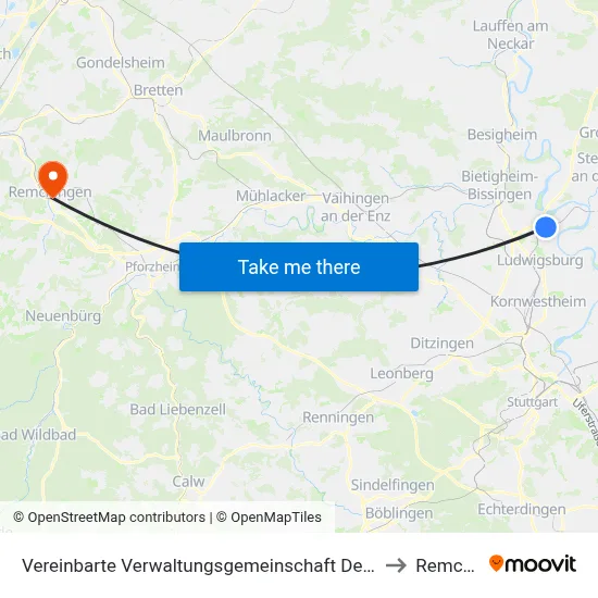 Vereinbarte Verwaltungsgemeinschaft Der Stadt Freiberg am Neckar to Remchingen map