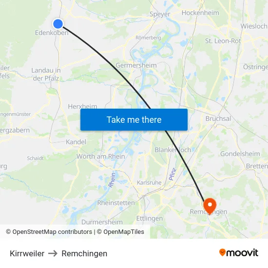Kirrweiler to Remchingen map