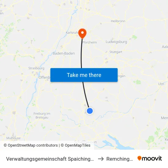 Verwaltungsgemeinschaft Spaichingen to Remchingen map
