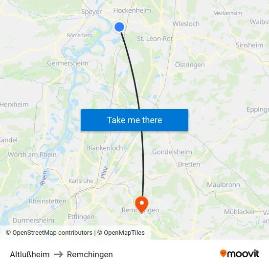 Altlußheim to Remchingen map