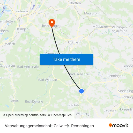 Verwaltungsgemeinschaft Calw to Remchingen map