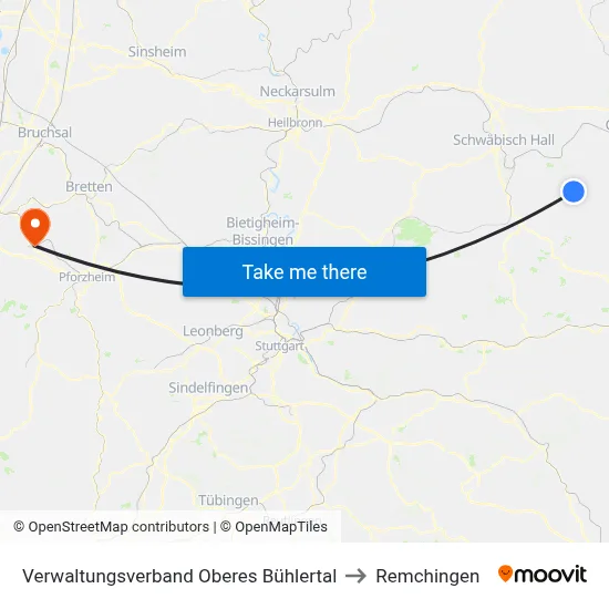 Verwaltungsverband Oberes Bühlertal to Remchingen map