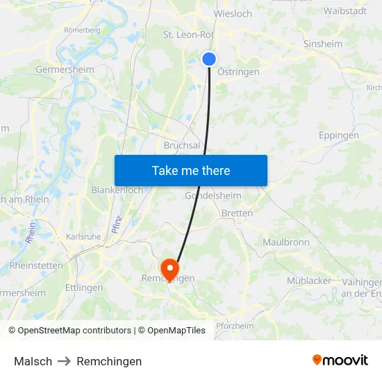 Malsch to Remchingen map