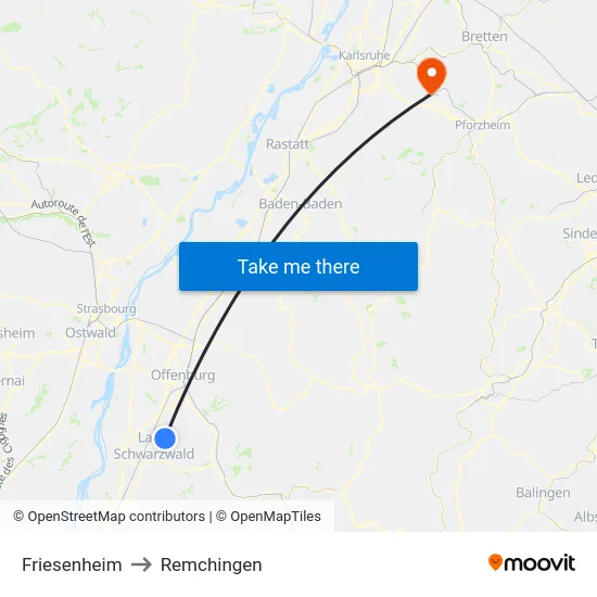 Friesenheim to Remchingen map