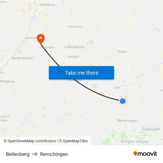 Bellenberg to Remchingen map