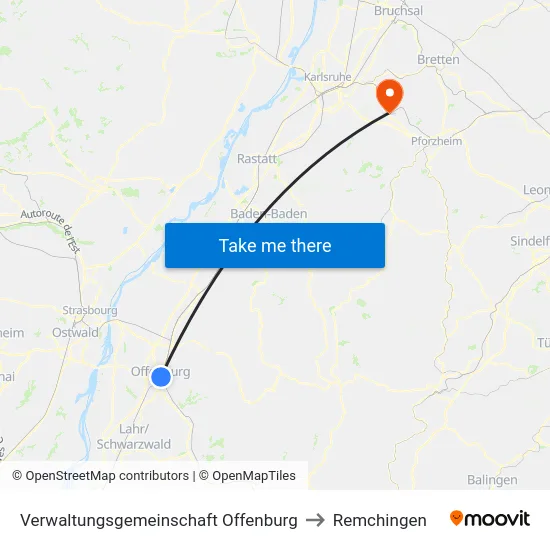 Verwaltungsgemeinschaft Offenburg to Remchingen map