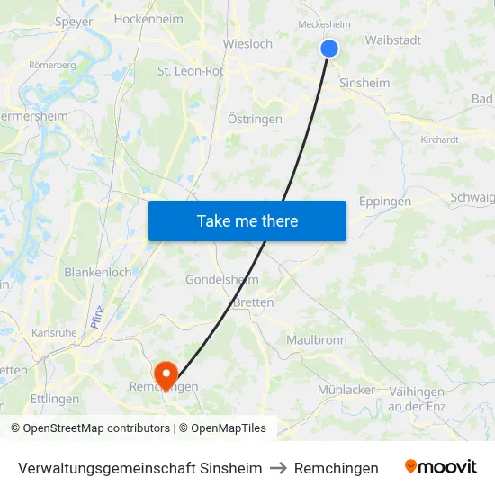 Verwaltungsgemeinschaft Sinsheim to Remchingen map