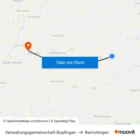 Verwaltungsgemeinschaft Bopfingen to Remchingen map
