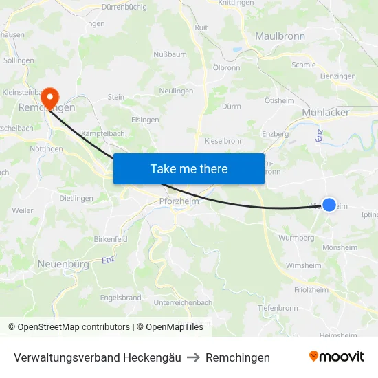 Verwaltungsverband Heckengäu to Remchingen map