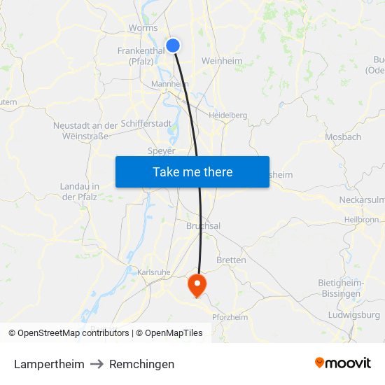 Lampertheim to Remchingen map