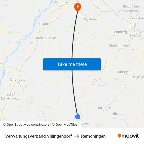 Verwaltungsverband Villingendorf to Remchingen map