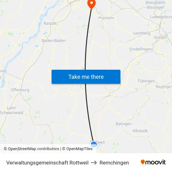Verwaltungsgemeinschaft Rottweil to Remchingen map
