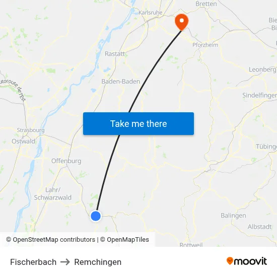 Fischerbach to Remchingen map